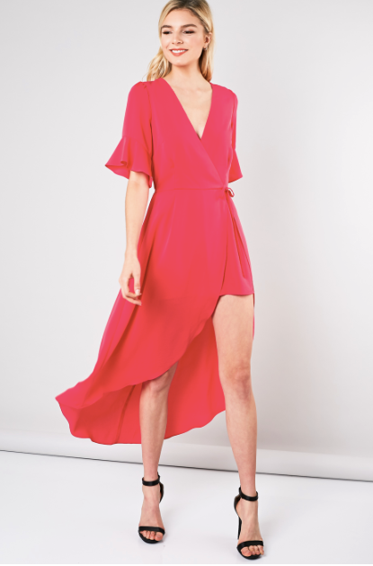 Front Wrap Dress Romper - Fuchsia – FashionFunPop